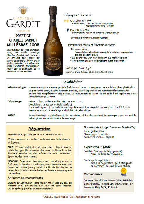 CHARLES GARDET MILLÉSIME 2008 · Prestige · 15+ Jahre Hefereife — PDF preview